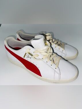 Puma Clyde White Leather Sneakers with Red Formstrip size 11